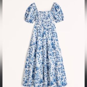 Abercrombie Blue Smocked Bodice Poplin Midi Dress, Size Large